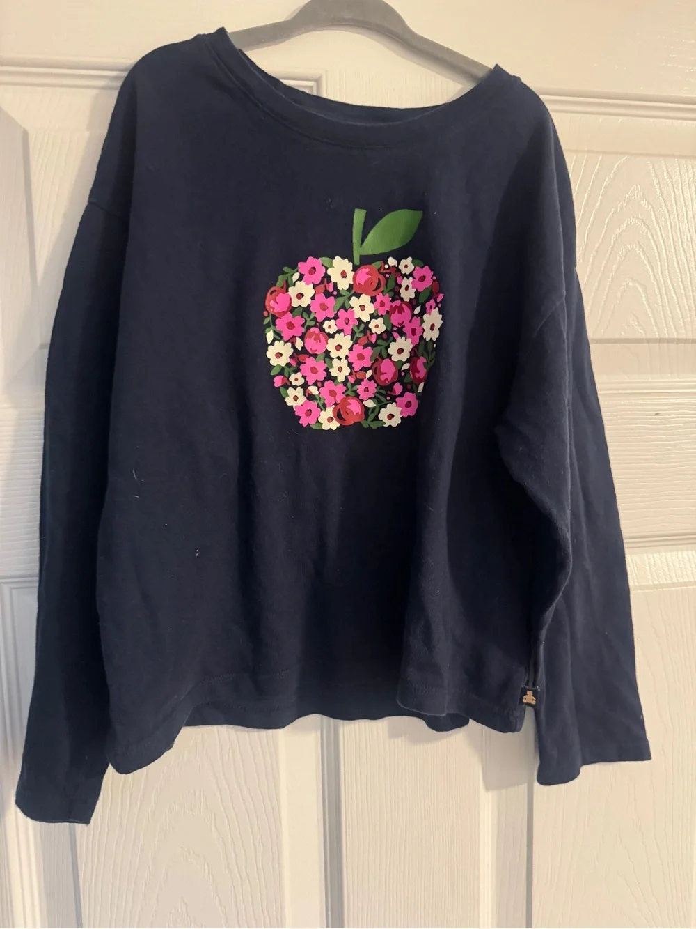 GAP Navy Long-Sleeve Tee with Pink Floral Apple Graphic
